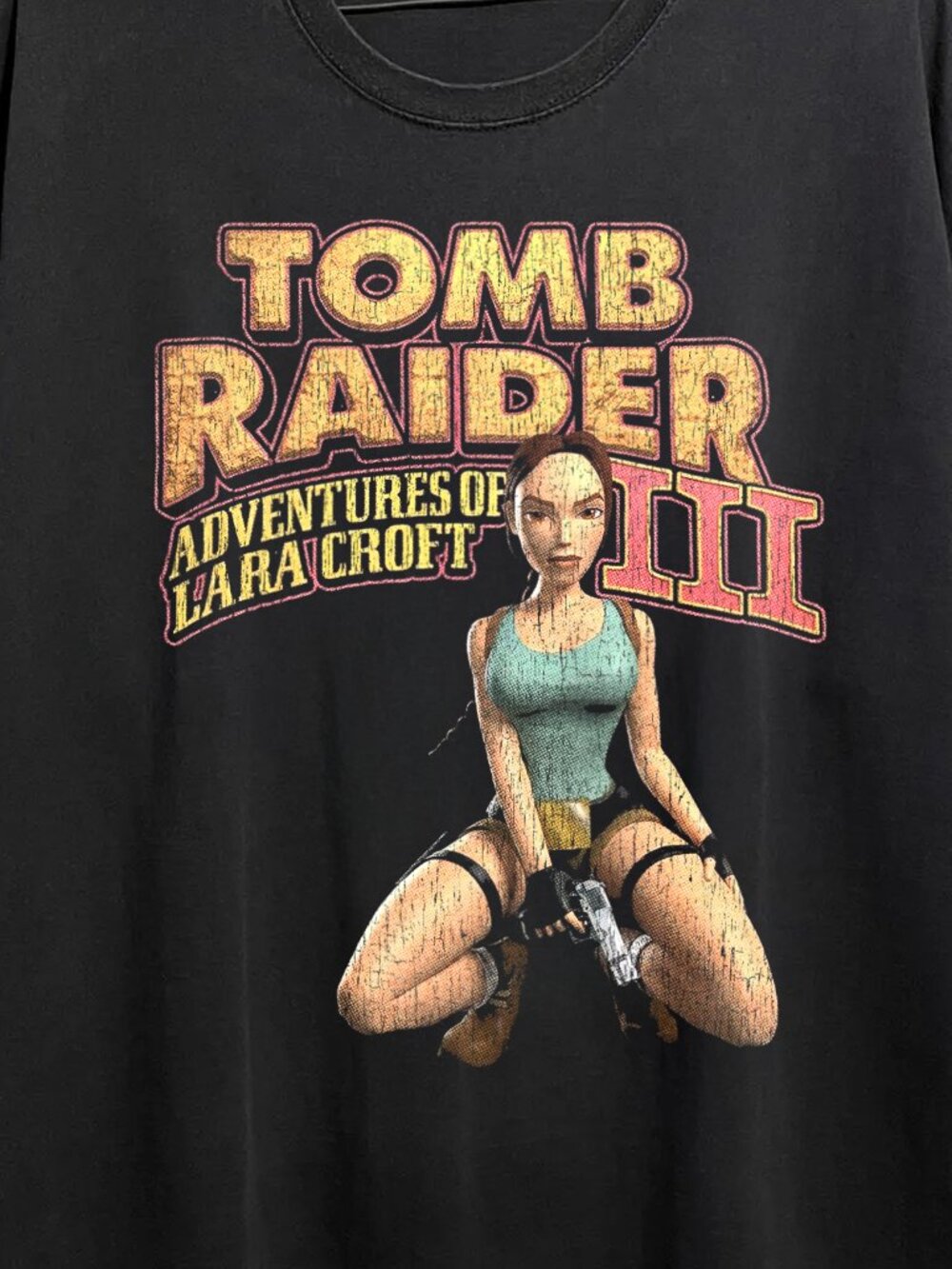 Rare Tomb Raider III Mexican Boot Washed Black Tee - Picture 2 of 5
